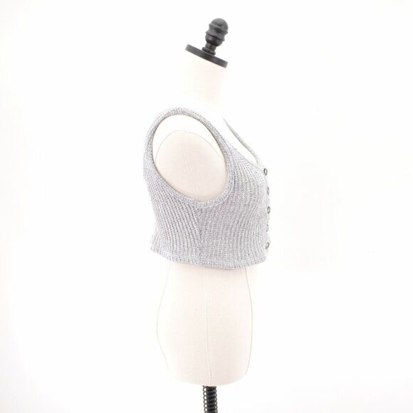 Forever 21 Gray Knit‎ Cropped Button Front Tank Top Large Scroop Neck Open Back - Picture 2 of 3